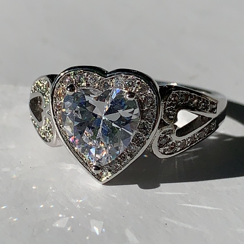 Sterling Silver Rhodium Plated Cz Ring Sz 8